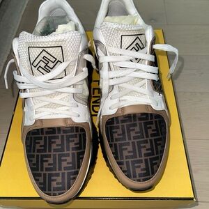 Fendi Men's White and Tan Logo Sneakers